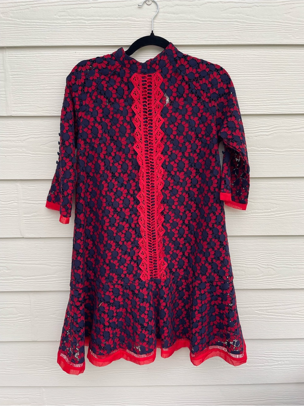 Japanese Boutique label. New Navy/purble Red Lace Flare Dress with details